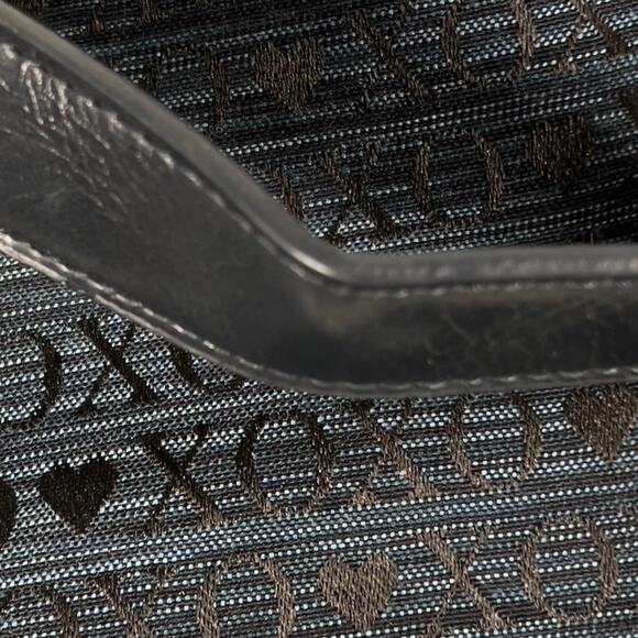 Large Vintage XOXO Hobo Blue Black Letters Brass Studded Y2K Zippered Tote Bag - Picture 15 of 16